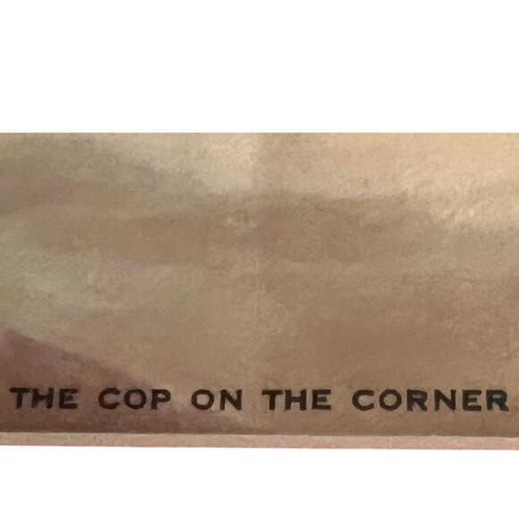 Vtg MCM Adelaide Hiebel Print "Cop on the Corner" with Gold Frame & Orange Mat - Picture 10 of 13